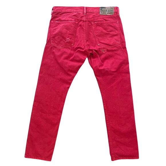 Denim & Supply Ralph Lauren Slim Jeans Mens 36x32 Red Denim Distressed Dyed - Picture 6 of 16